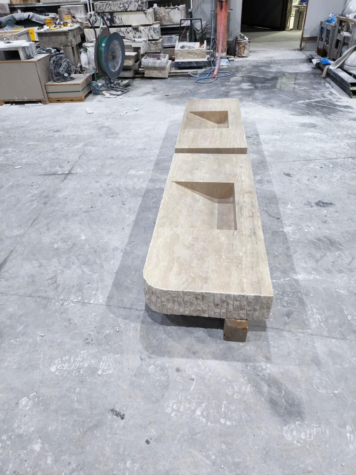 Travertine Marble Sink – Double Basin Vanity Top with Textured Front for Modern Bathrooms - Image 5