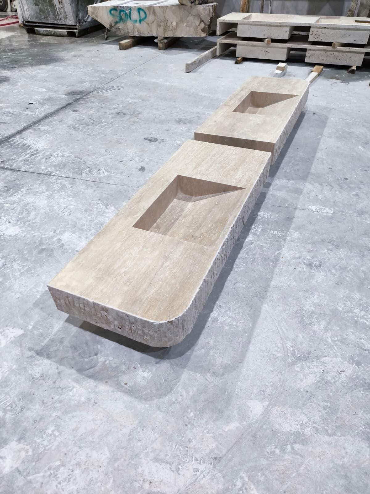 Travertine Marble Sink – Double Basin Vanity Top with Textured Front for Modern Bathrooms - Image 6