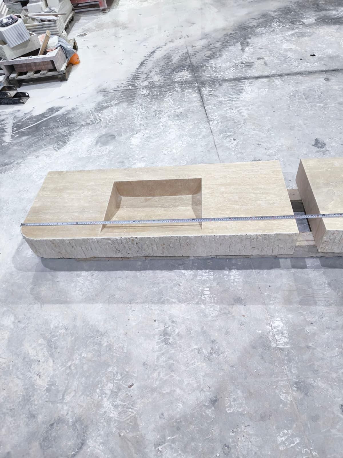 Travertine Marble Sink – Double Basin Vanity Top with Textured Front for Modern Bathrooms - Image 9