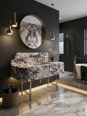 Calacatta Viola Marble Sink with Backsplash – Modern Rectangular Vanity for Designer Bathrooms