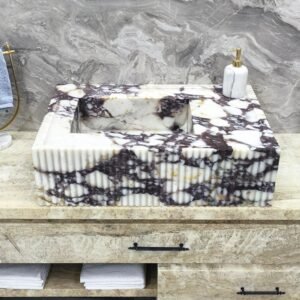 Fluted Calacatta Viola Marble Sink – Luxury Stone Vanity with Sculpted Detail