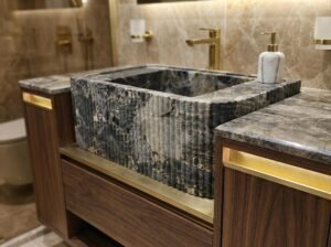 Tall Rectangular Grey Marble Sink - Artisan Bathroom Vanity Basin