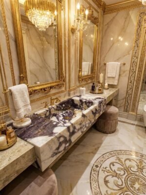 Calacatta Violet Marble Sink Rectangular Bathroom Vanity Basin