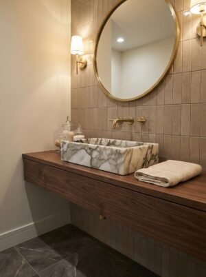 Calacatta Monet Marble Sink: Italian Stone Vessel, Luxury Bathroom Basin