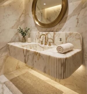 Handmade Calacatta Gold Marble Bathroom Sink with Backsplash