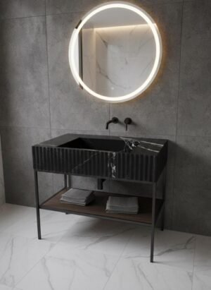 Nero Marquina Marble Sink Fluted Rectangular Bathroom Vanity