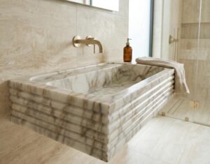 Calacatta Gold Marble Wall Mount Sink Ribbed Rectangle 16x24 Polished