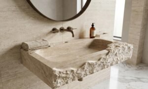 Travertine Wall Mount Sink Split Face Rectangle 16x24 Natural Stone