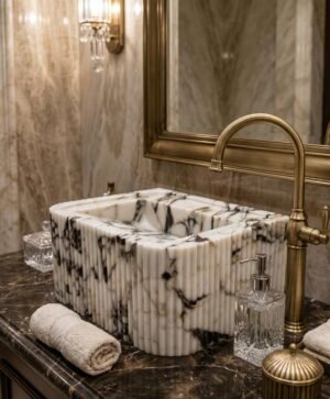 Calacatta Viola Marble Fluted Sink Rectangle 18x22 Wall Mount