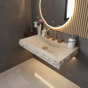 Split Face Travertine Sink: Rustic Wall Mounted Bathroom Sink