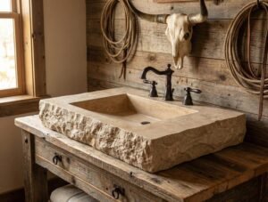 Handmade Rustic Travertine Sink: Natural Stone Vanity, Textured Edge