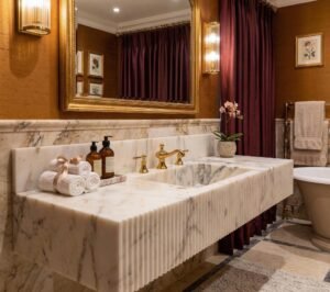 Calacatta Gold Marble Wall Mounted Sink Large Bathroom Vanity with Backsplash