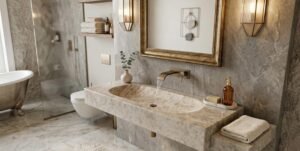 Tundra Gray Marble Vessel Sink Large Rectangular Stone Bathroom Basin