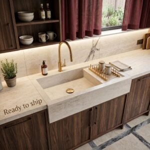 Handcrafted Travertine Vessel Sink: Modern Natural Stone Bathroom Sink (18x30x6)
