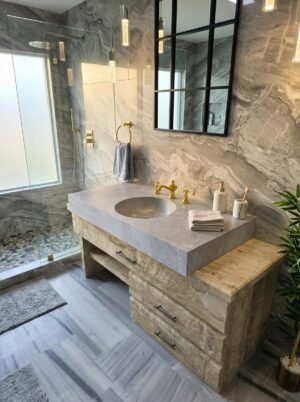 Tundra Grey Marble Vanity Sink Integrated Round Basin Custom Made