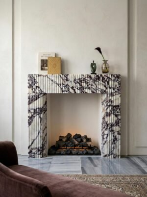Calacatta Viola Marble Fireplace Surround Fluted Statement Mantel