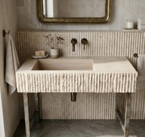 Travertine Stone Sink: Handcrafted Rectangular Bathroom Basin, Minimalist Vanity