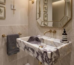 Calacatta Viola Marble Sink Rectangular Bathroom Vessel Sink Polished Stone Basin