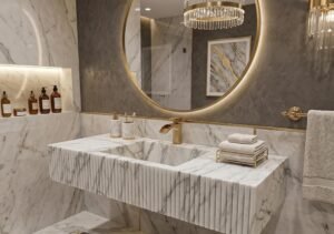 Carrara Marble Wall Sink Grooved Front Hand Carved Vanity Basin