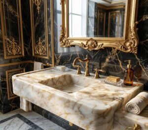 Handmade Gold Marble Bathroom Vanity Sink, Luxury Stone Sink (20x40x6)