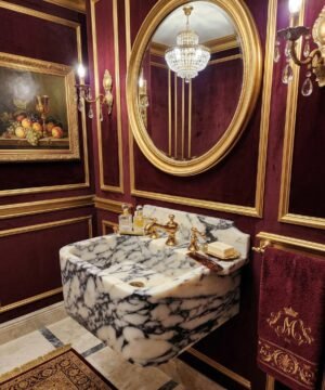 Calacatta Viola Marble Sink Hand Carved Countertop Vanity Basin