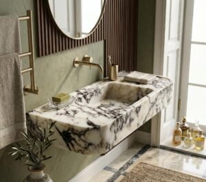 Calacatta Viola Marble Sink: Wall Mounted Vanity Basin