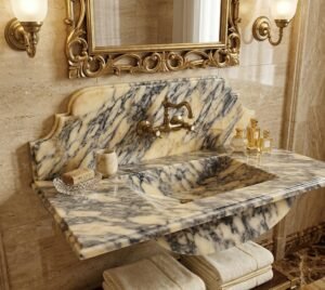 Calacatta Viola Marble Wall Mounted Bathroom Sink: Luxury Stone Vessel