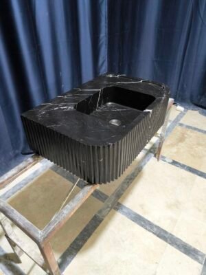 Nero Marquina Marble Vanity Sink – 18x28x6 Inch Fluted Black Marble Bathroom Sink – Handmade Luxury Stone Basin