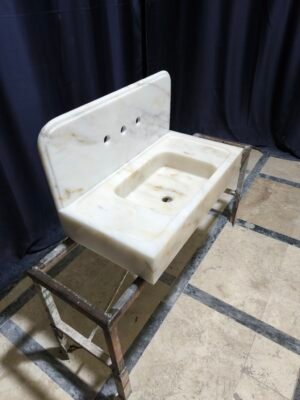 Calacatta Gold Marble Vanity Sink – 16x30x5 Inch Bathroom Sink with 12 Inch Backsplash – Handmade Luxury Stone Basin