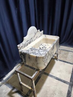 Calacatta Viola Marble Sink – 18x32x10 Inch Luxury Vanity Sink with 10 Inch Decorative Backsplash – Handmade Marble Bathroom Basin