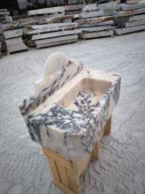 Calacatta Viola Marble Sink with Decorative Backsplash – Luxury Handmade Bathroom Vanity Sink – Natural Stone Marble Basin