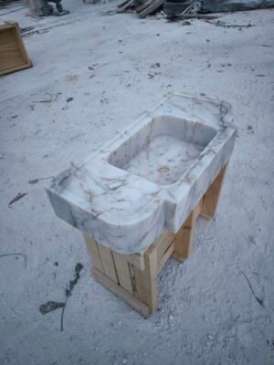 Calacatta Gold Marble Farmhouse Sink – 16x32x5 Inch Luxury Apron Front Kitchen Sink – Handmade Solid Stone Sink