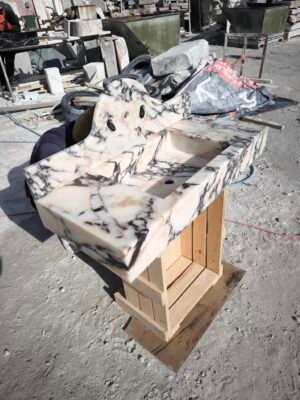 Calacatta Viola Marble Sink with Backsplash – Handmade Luxury Stone Vanity Sink – Sculptural Bathroom Basin