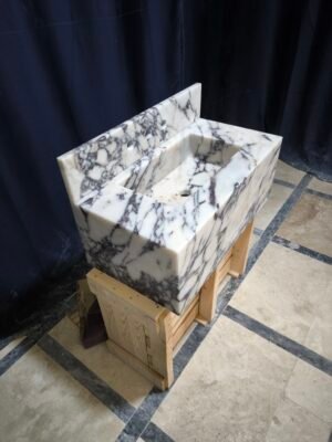 Calacatta Viola Marble Sink – 16x30x12 Inch Luxury Bathroom Vanity with 6 Inch Backsplash – Handmade Marble Vanity Basin