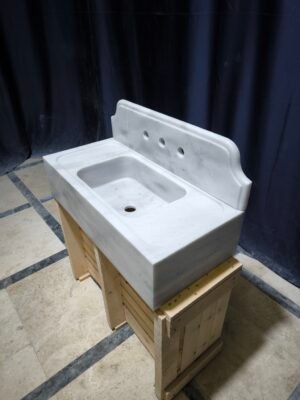 Carrara Marble Vanity Sink – 14x30x8 Inch Bathroom Sink with 6 Inch Backsplash – Handmade Luxury Stone Basin