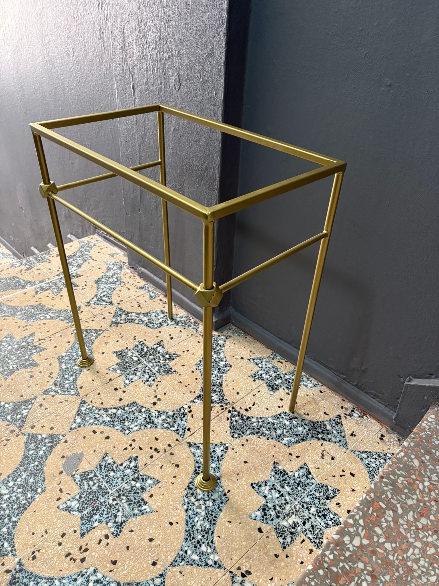 Minimalist Brass Metal Vanity Base for Marble Sink – Handmade Bathroom Console Stand - Image 3