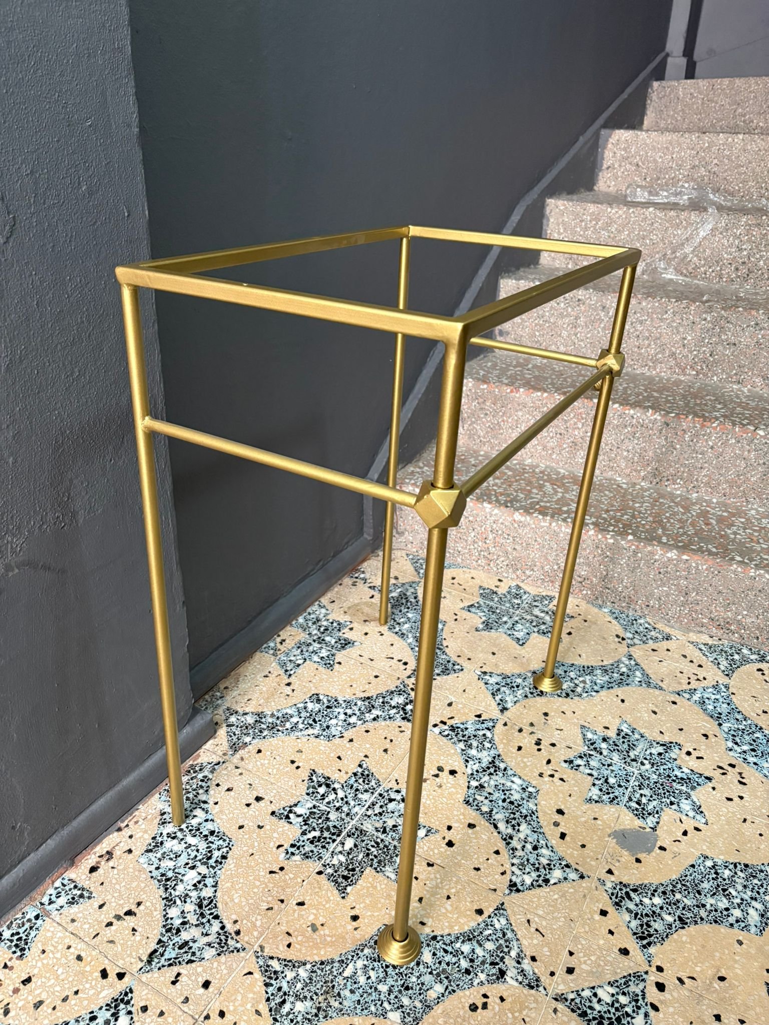 Minimalist Brass Metal Vanity Base for Marble Sink – Handmade Bathroom Console Stand - Image 4