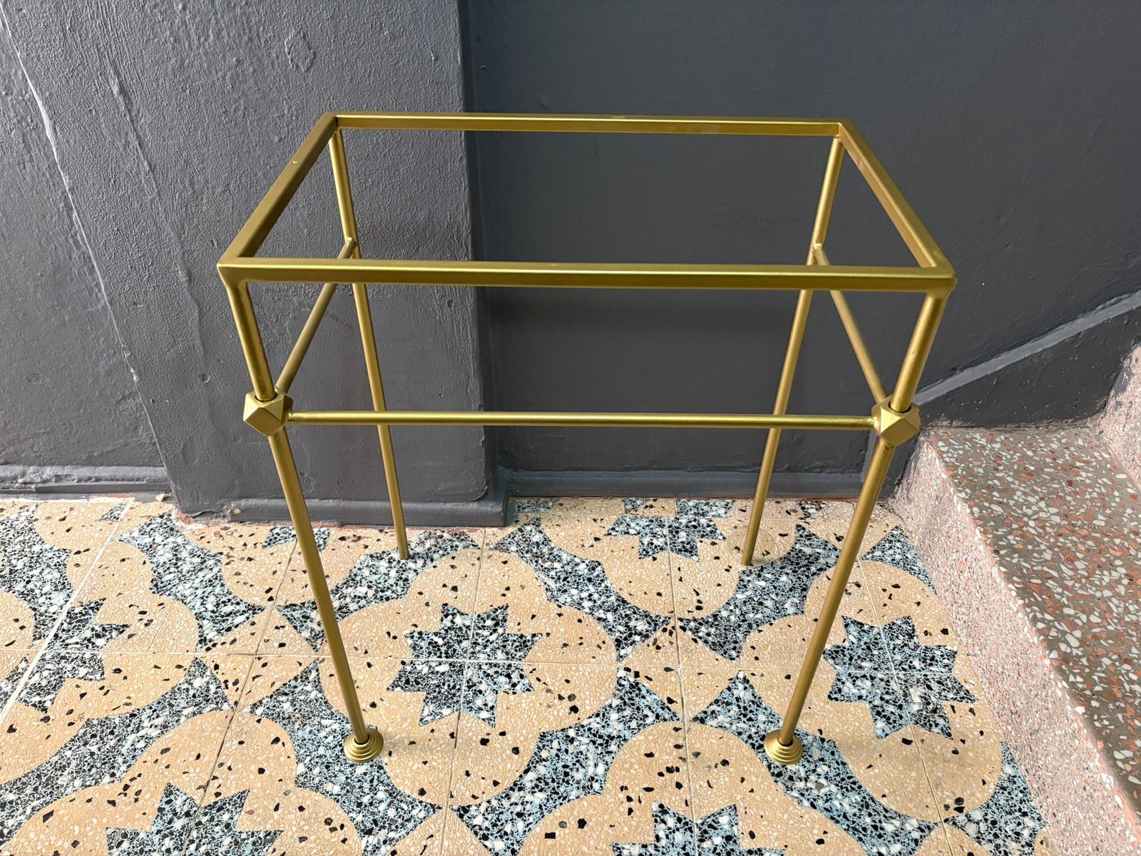 Minimalist Brass Metal Vanity Base for Marble Sink – Handmade Bathroom Console Stand - Image 5