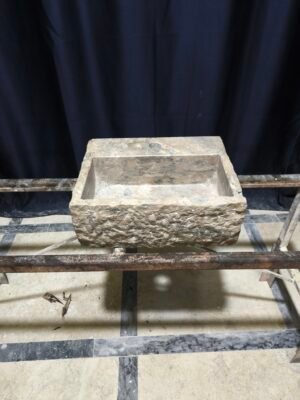 Noche Travertine Sink – 12x16x6 Inch Rustic Stone Bathroom Sink – Handmade Natural Travertine Basin