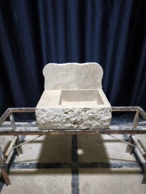 Rustic Travertine Bathroom Sink – 14x20x7 Inch Natural Stone Vanity Sink with Rustic Backsplash – Handmade Travertine Basin