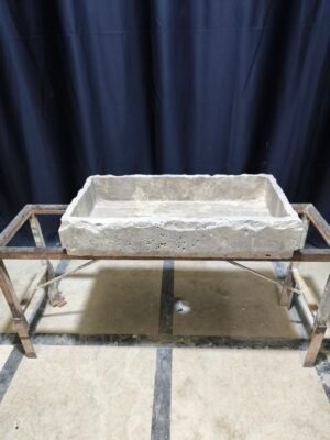 Silver Travertine Sink – 14x30x6 Inch Chiseled Stone Bathroom Sink – Handmade Rustic Travertine Vanity Basin