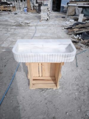 White Marble Farmhouse Sink – 16x32x5 Inch Fluted Apron Front Kitchen Sink – Handmade Solid Stone Sink