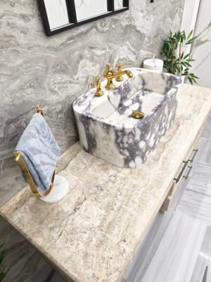Handcrafted Calacatta Viola Marble Vessel Sink – Rounded Luxury Bathroom Basin