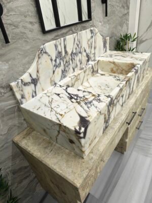 Handcrafted Calacatta Viola Marble Farmhouse Sink with High Backsplash – 20" x 51" x 8"