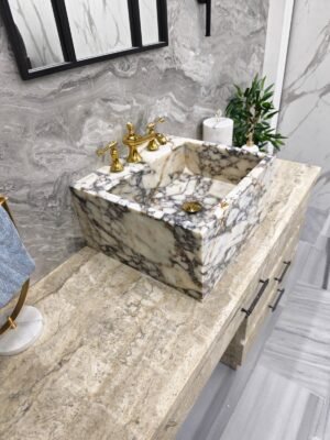 Handcrafted Calacatta Viola Marble Vessel Sink – 19" x 20" x 10"
