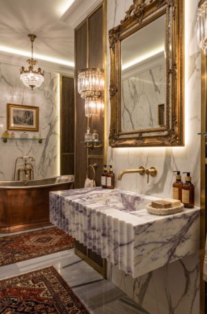 Ready to Ship Lilac Marble Fluted Floating Bathroom Sink