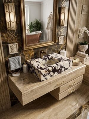 Calacatta Viola Marble Sink with Integrated Basin – Luxury Natural Stone Bathroom Sink