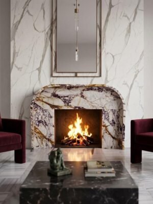 Calacatta Viola Marble Fireplace Surround – Luxury Natural Stone Fireplace Mantel