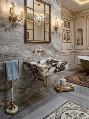 Calacatta Viola Marble Sink with Fluted Apron – Luxury Integrated Bathroom Sink
