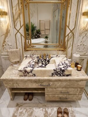 Calacatta Viola Marble Sink with Fluted Apron and Backsplash